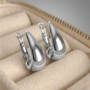 Bottega Style PlatinumPlated Puffy Teardrop Hoop Earrings Water Resistant